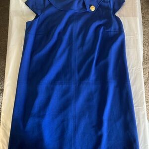 Royal blue with gold button and cap sleeve dress